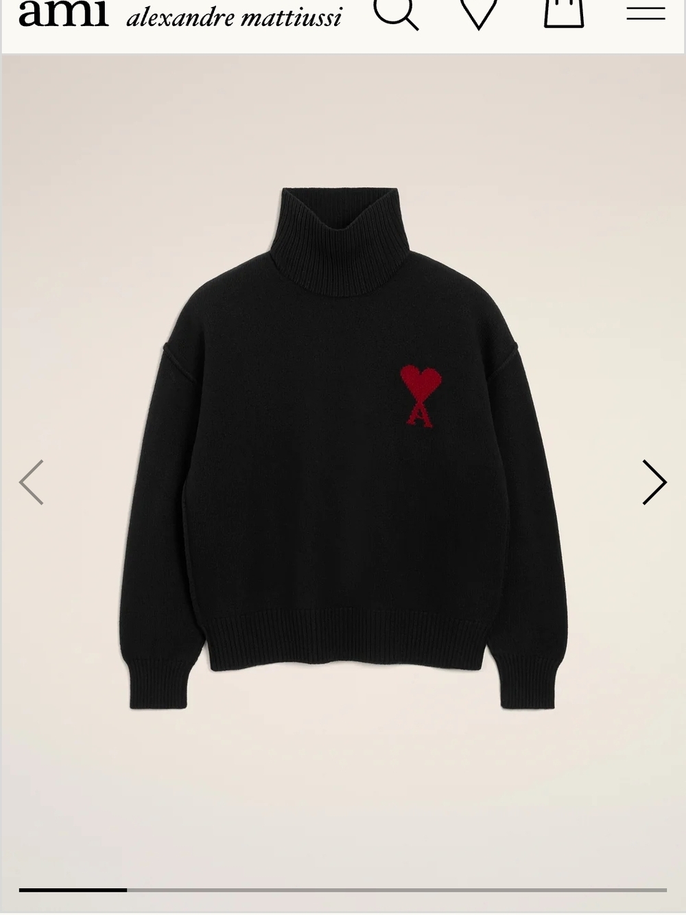 AMI Alexandre Mattiussi Black Turtleneck Sweater with Red Heart 'A'